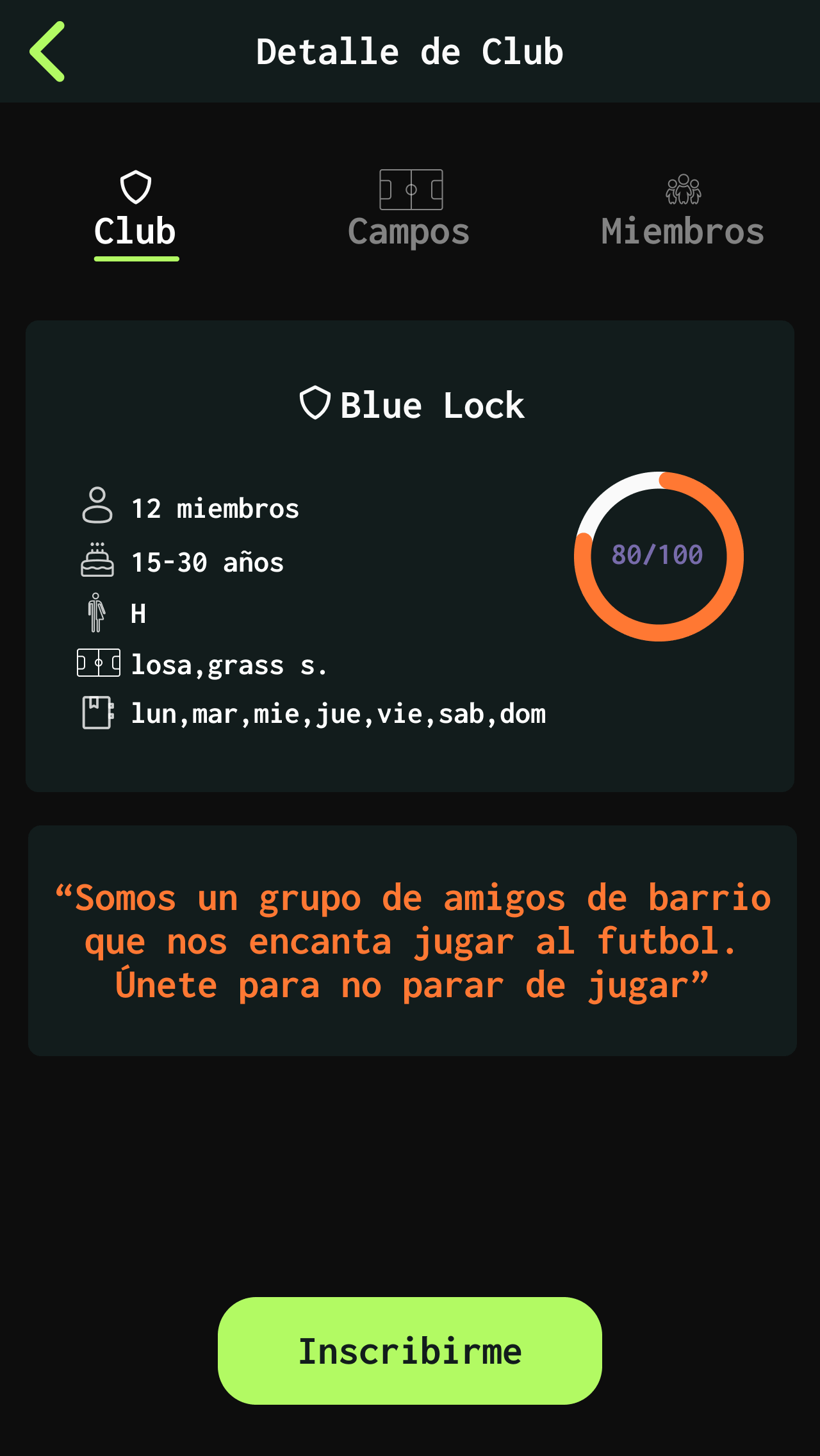 Adrenalina App - Descripción del Club