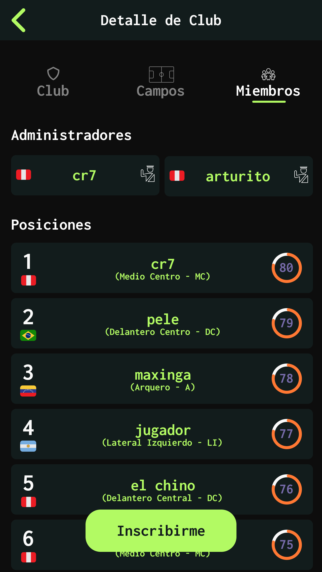 Adrenalina App - Miembros del Club